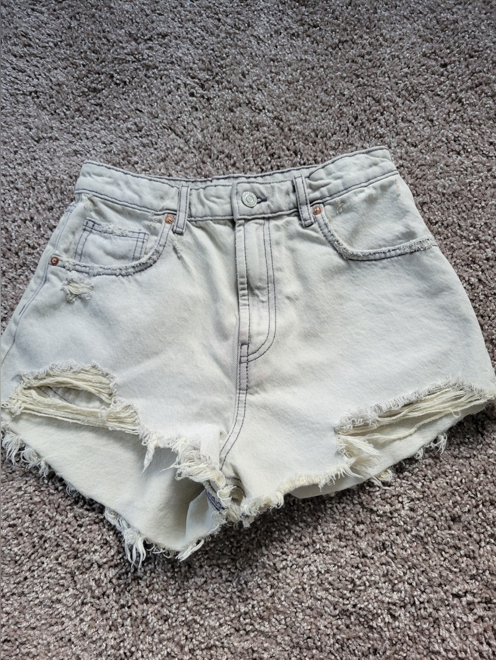 Zara Distressed High Rise Denim Shorts Size 4 Light Wash Gray